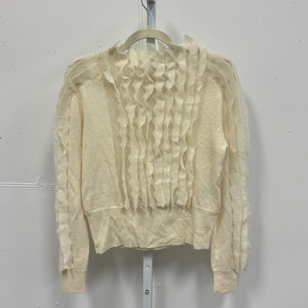 Sita Murt Cream Wool Alpaca Blend Ruffle Mock Neck Sweater Small Ivory White - Picture 2 of 14